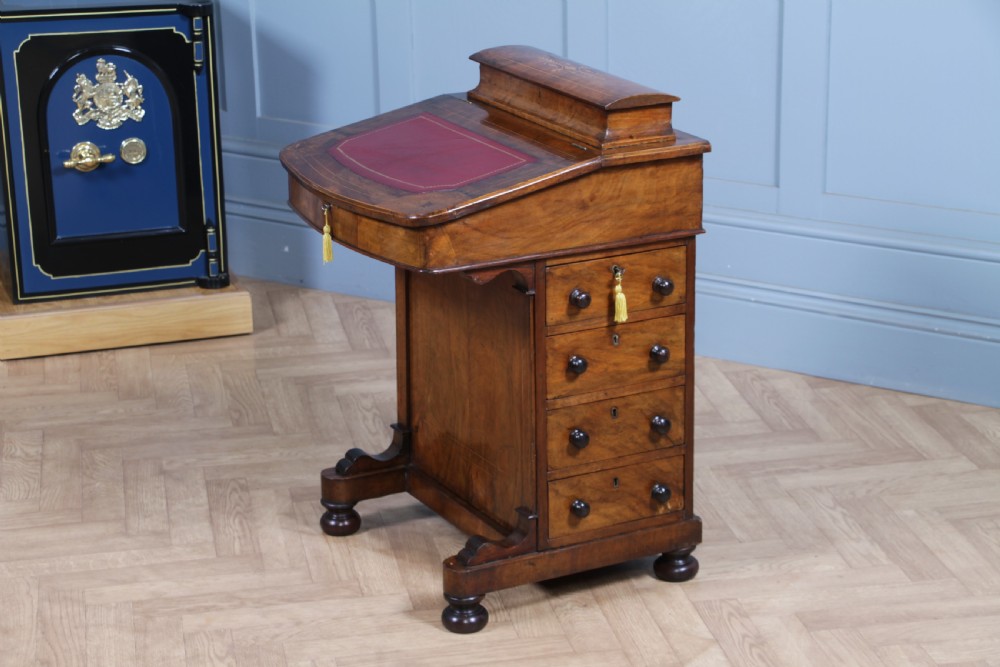 Original Antique Victorian Walnut 4 Drawer Davenport Desk Inlaid Restored C1880 View III