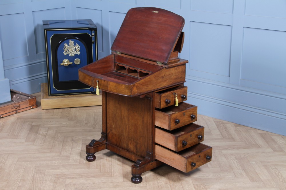Original Antique Victorian Walnut 4 Drawer Davenport Desk Inlaid Restored C1880 View IV