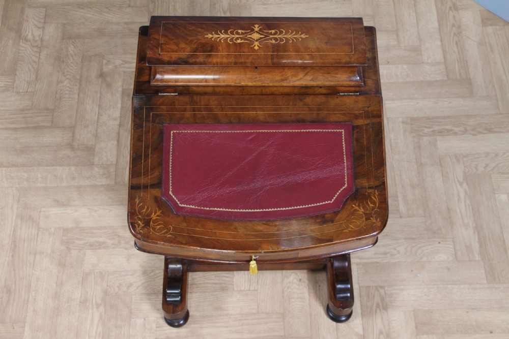 Original Antique Victorian Walnut 4 Drawer Davenport Desk Inlaid Restored C1880 View VI