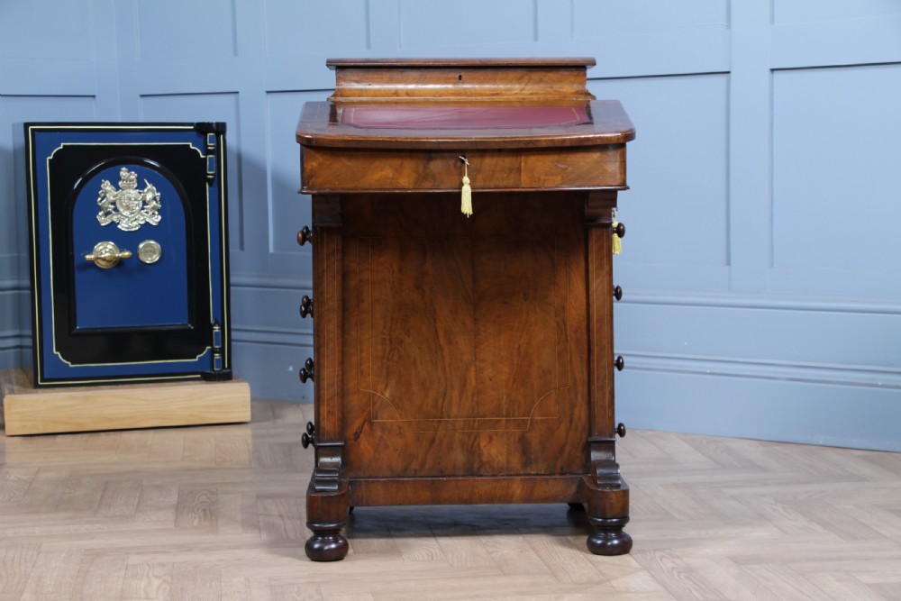 Original Antique Victorian Walnut 4 Drawer Davenport Desk Inlaid Restored C1880 View VII