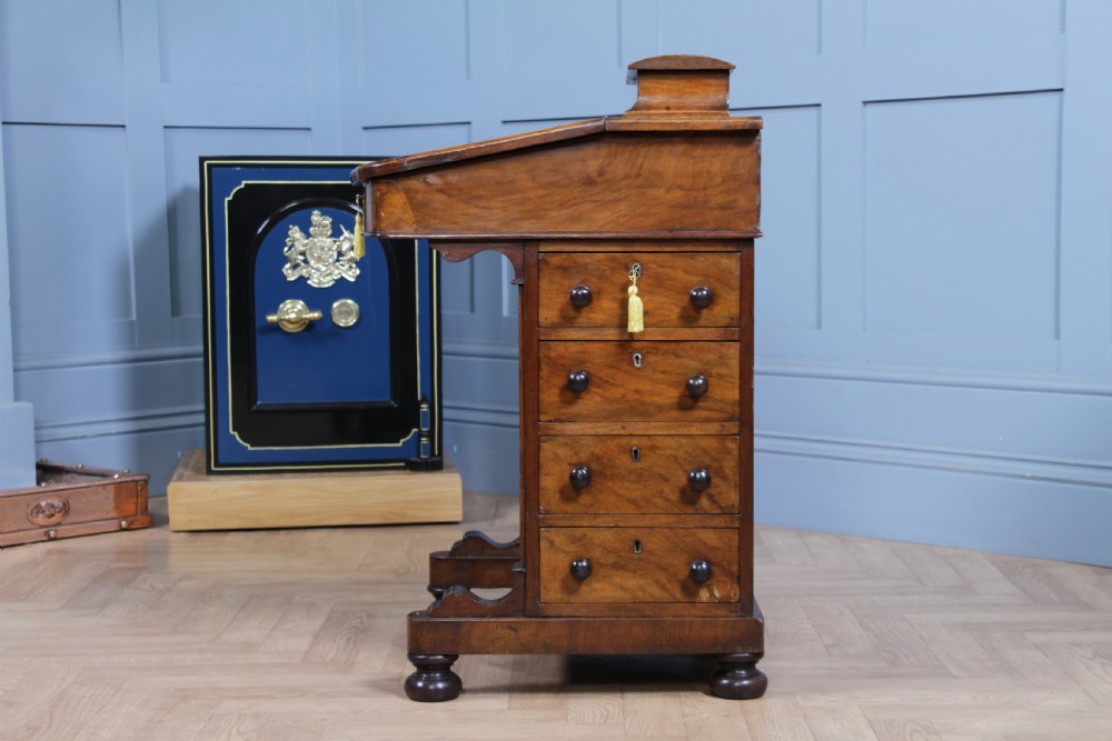 Original Antique Victorian Walnut 4 Drawer Davenport Desk Inlaid Restored C1880 View VIII