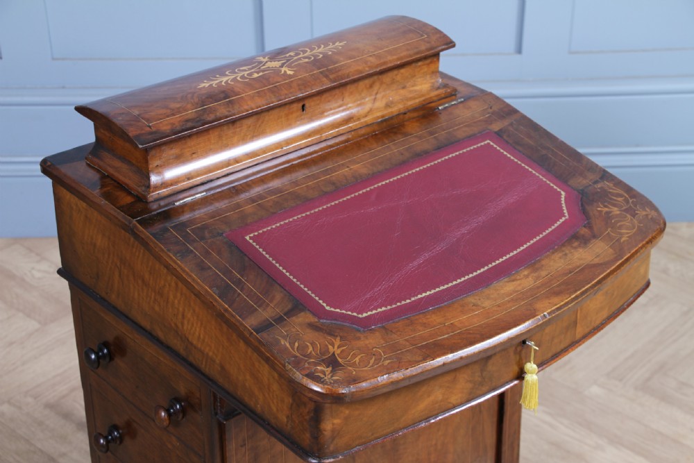 Original Antique Victorian Walnut 4 Drawer Davenport Desk Inlaid Restored C1880 View XI