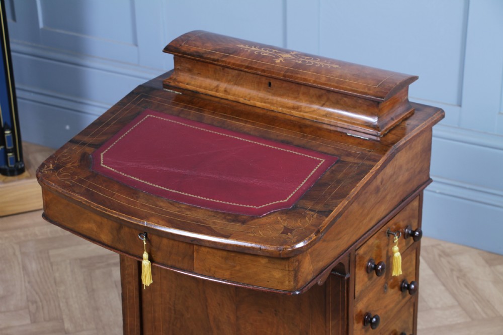 Original Antique Victorian Walnut 4 Drawer Davenport Desk Inlaid Restored C1880 View XII