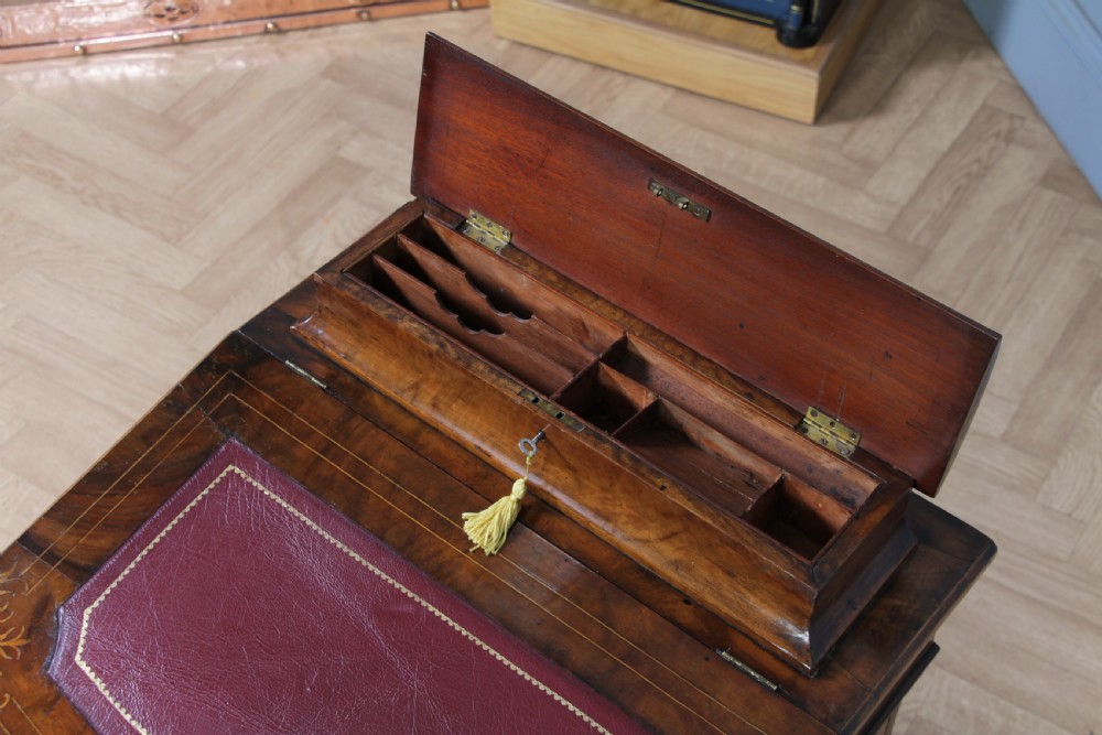 Original Antique Victorian Walnut 4 Drawer Davenport Desk Inlaid Restored C1880 View XIV