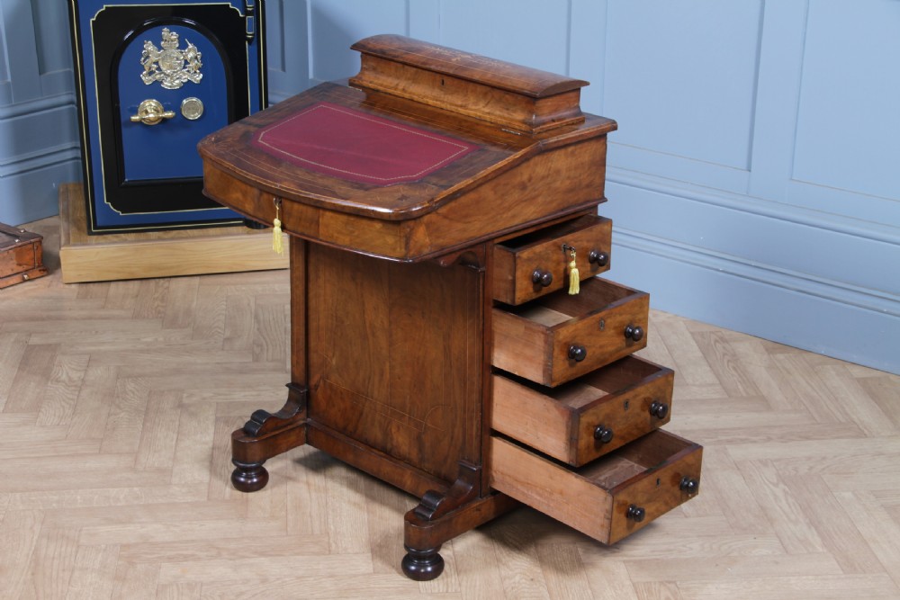 Original Antique Victorian Walnut 4 Drawer Davenport Desk Inlaid Restored C1880 View XXV