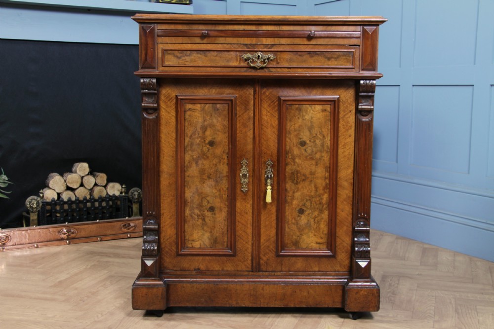 Antique 19th Century French Burr Walnut Secretaire Writing Cupboard C1880 View VIII