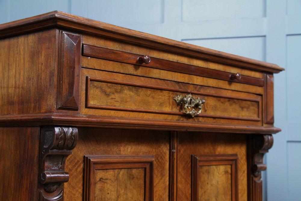 Antique 19th Century French Burr Walnut Secretaire Writing Cupboard C1880 View IX