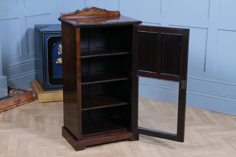 Original Antique Edwardian Rosewood Inlaid Glazed Music Sheet Cabinet C1890 View II