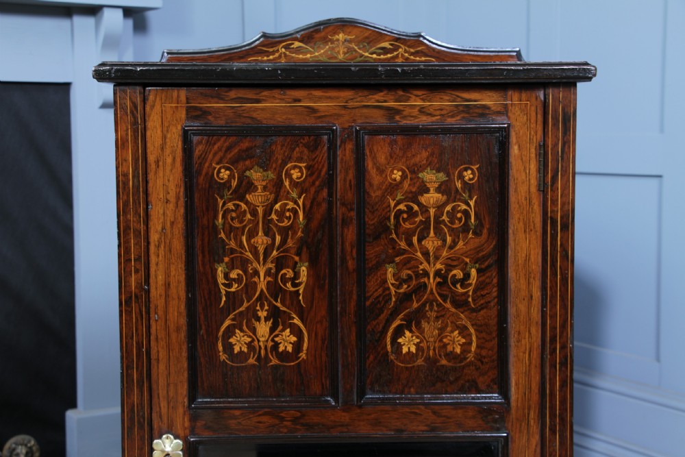 Original Antique Edwardian Rosewood Inlaid Glazed Music Sheet Cabinet C1890 View VI
