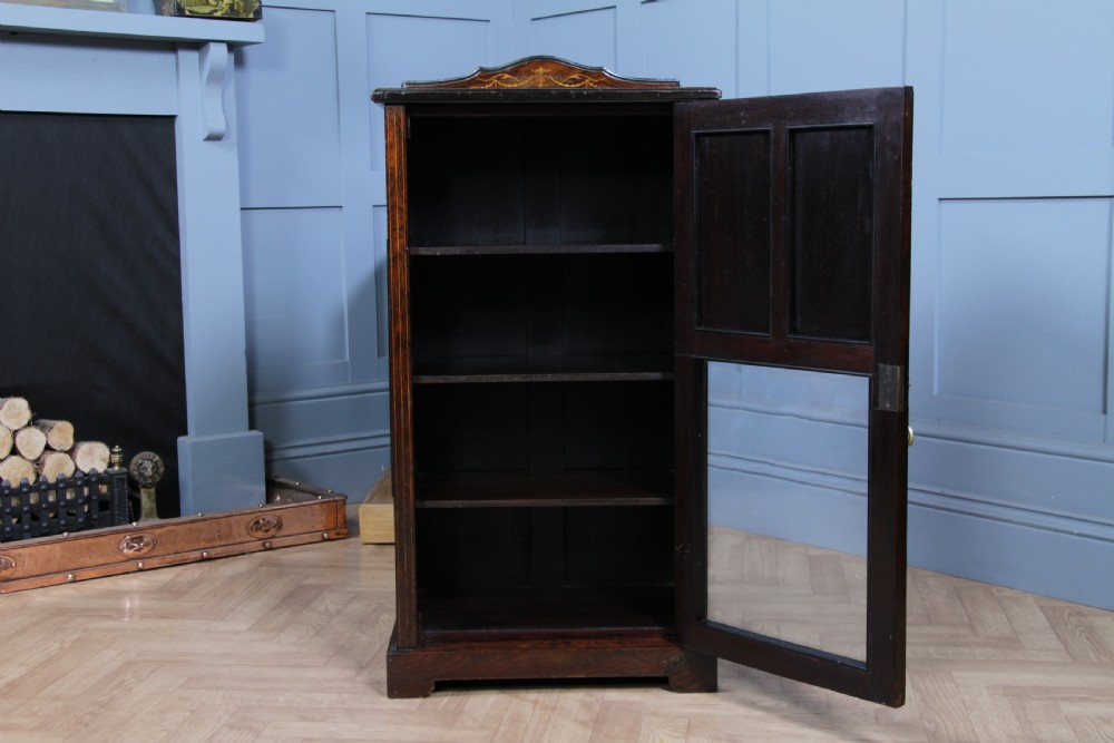 Original Antique Edwardian Rosewood Inlaid Glazed Music Sheet Cabinet C1890 View VIII