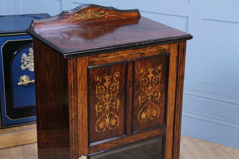 Original Antique Edwardian Rosewood Inlaid Glazed Music Sheet Cabinet C1890 View X