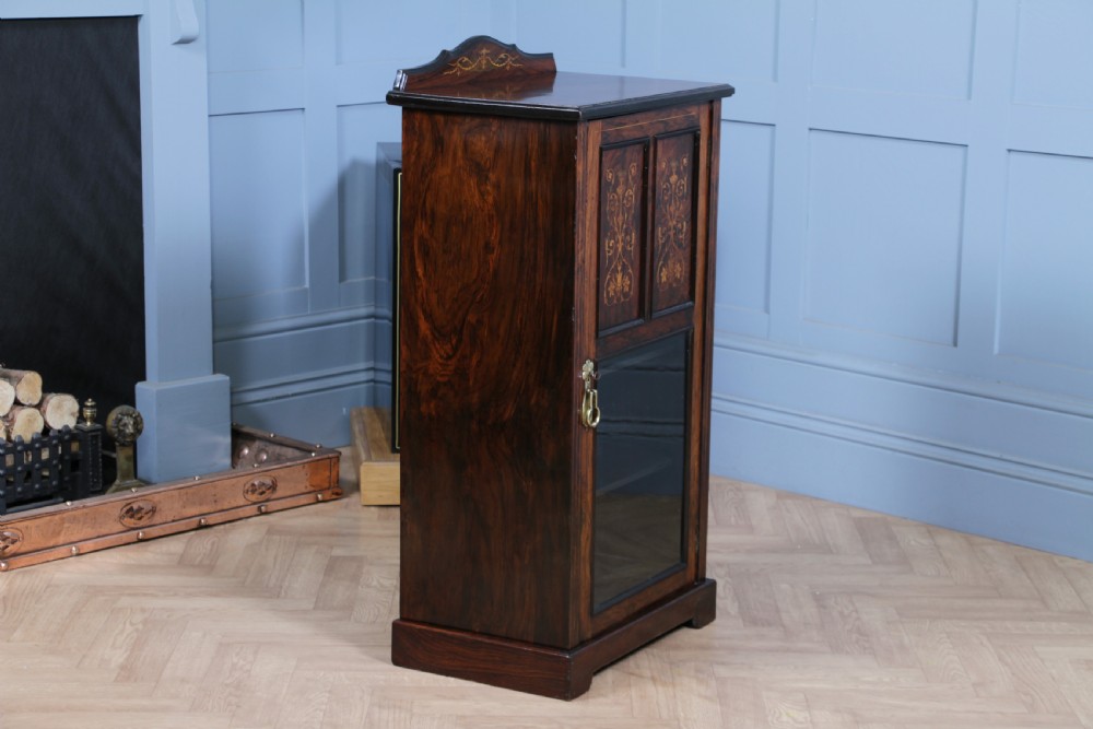 Original Antique Edwardian Rosewood Inlaid Glazed Music Sheet Cabinet C1890 View XI