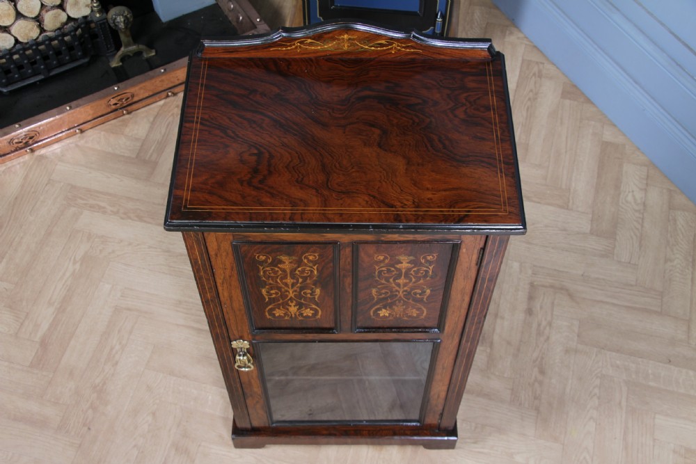 Original Antique Edwardian Rosewood Inlaid Glazed Music Sheet Cabinet C1890 View XII