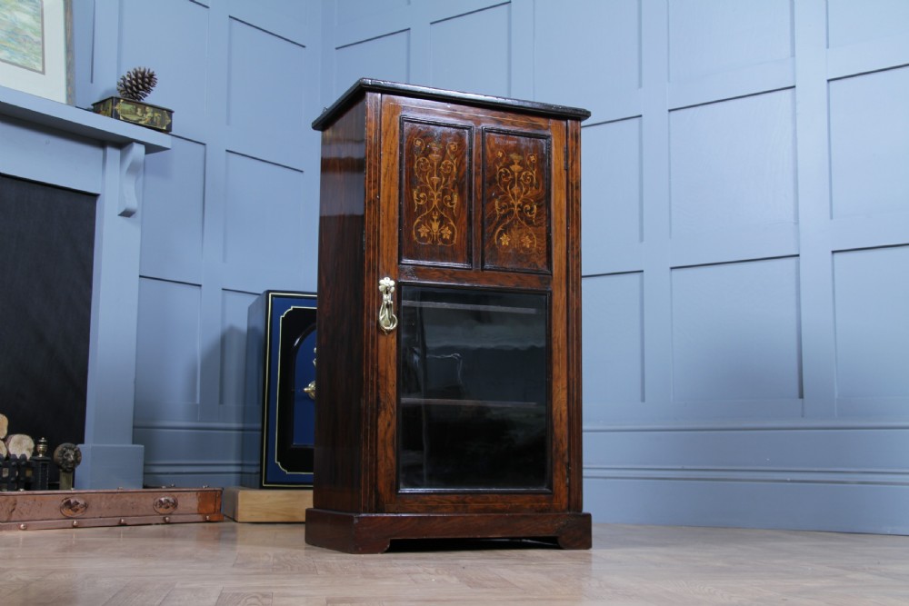 Original Antique Edwardian Rosewood Inlaid Glazed Music Sheet Cabinet C1890 View XVII