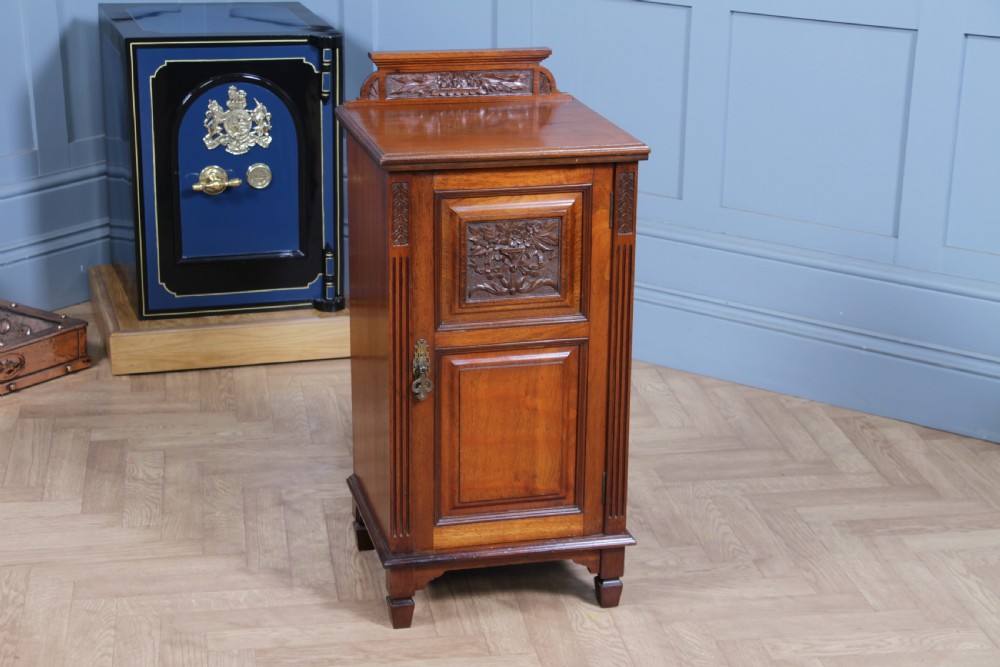 Antique Edwardian Carved Solid Walnut Bedside Cupboard C1890