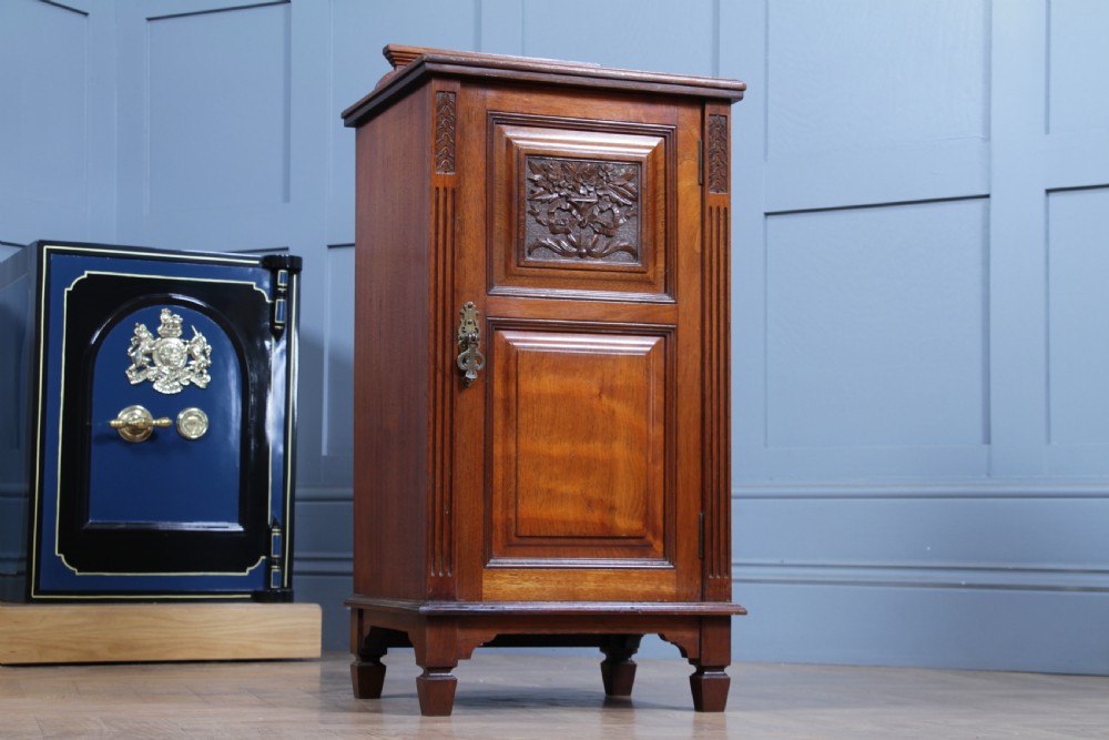 Antique Edwardian Carved Solid Walnut Bedside Cupboard C1890 View II
