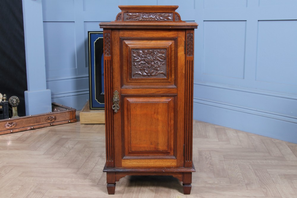 Antique Edwardian Carved Solid Walnut Bedside Cupboard C1890 View IV