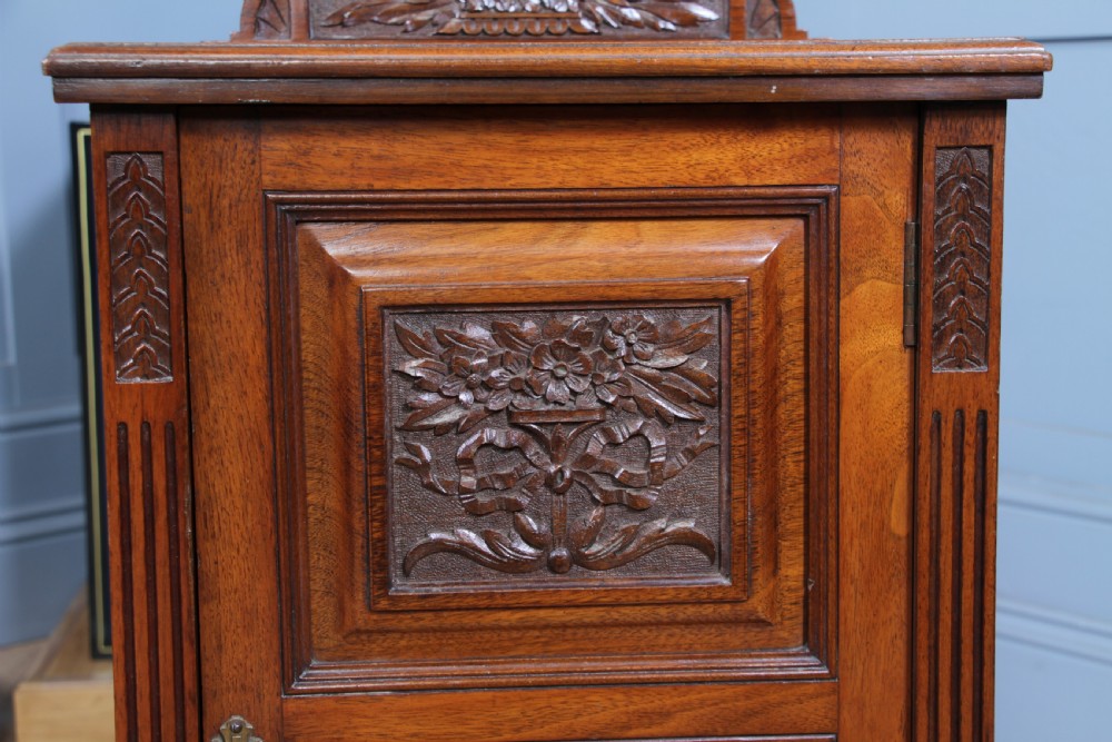 Antique Edwardian Carved Solid Walnut Bedside Cupboard C1890 View V