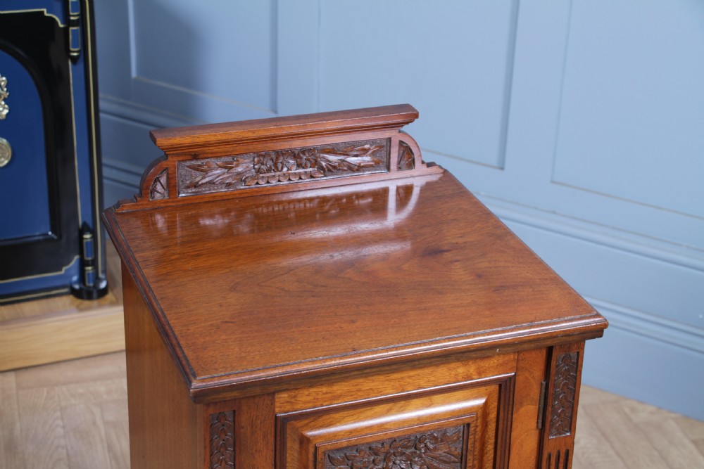 Antique Edwardian Carved Solid Walnut Bedside Cupboard C1890 View VI