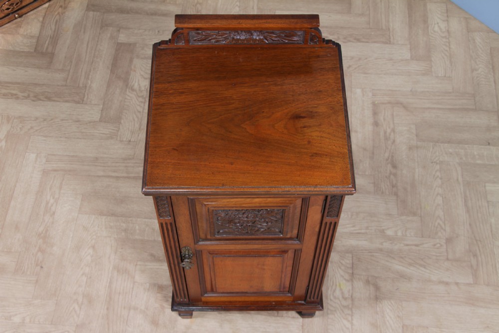 Antique Edwardian Carved Solid Walnut Bedside Cupboard C1890 View VII