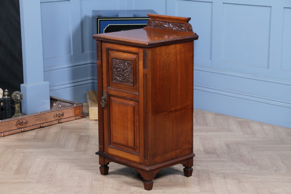 Antique Edwardian Carved Solid Walnut Bedside Cupboard C1890 View XVII
