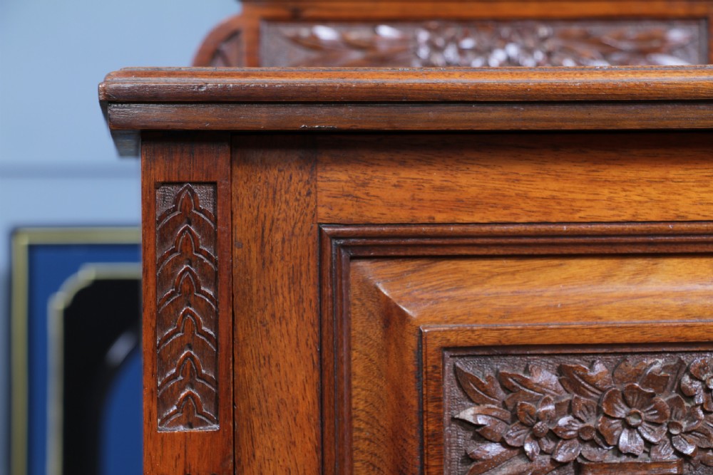 Antique Edwardian Carved Solid Walnut Bedside Cupboard C1890 View XVIII
