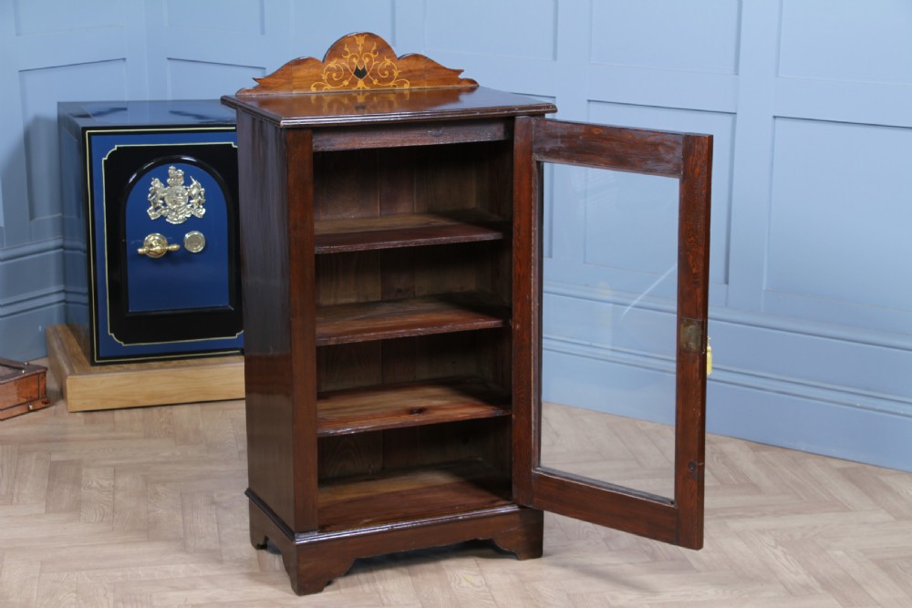 Original Antique Edwardian Walnut Inlaid Glazed Music Sheet Cabinet 1890 View II