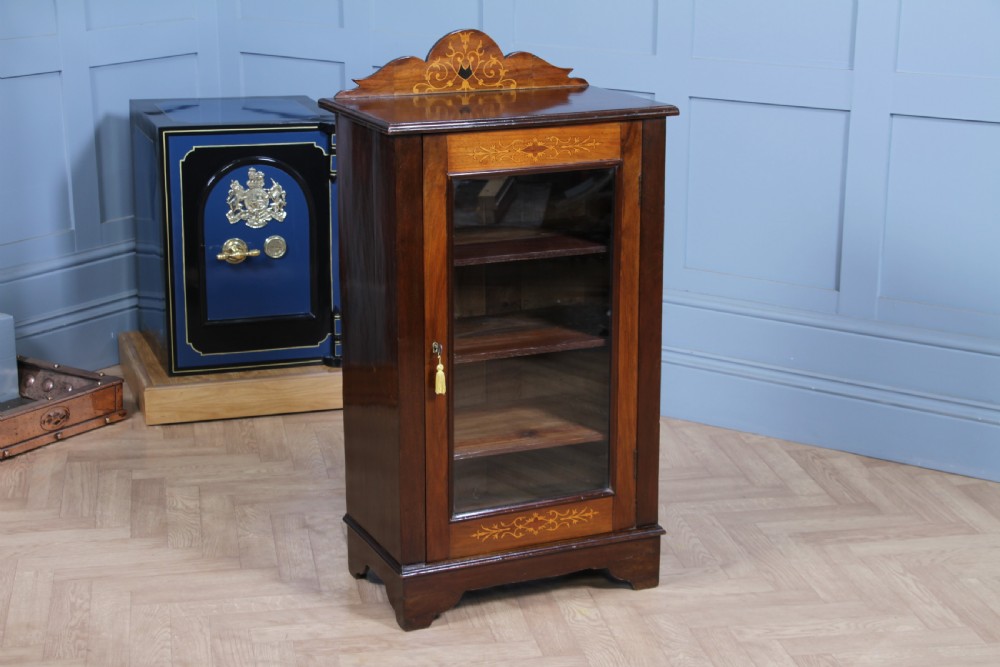 Original Antique Edwardian Walnut Inlaid Glazed Music Sheet Cabinet 1890 View III