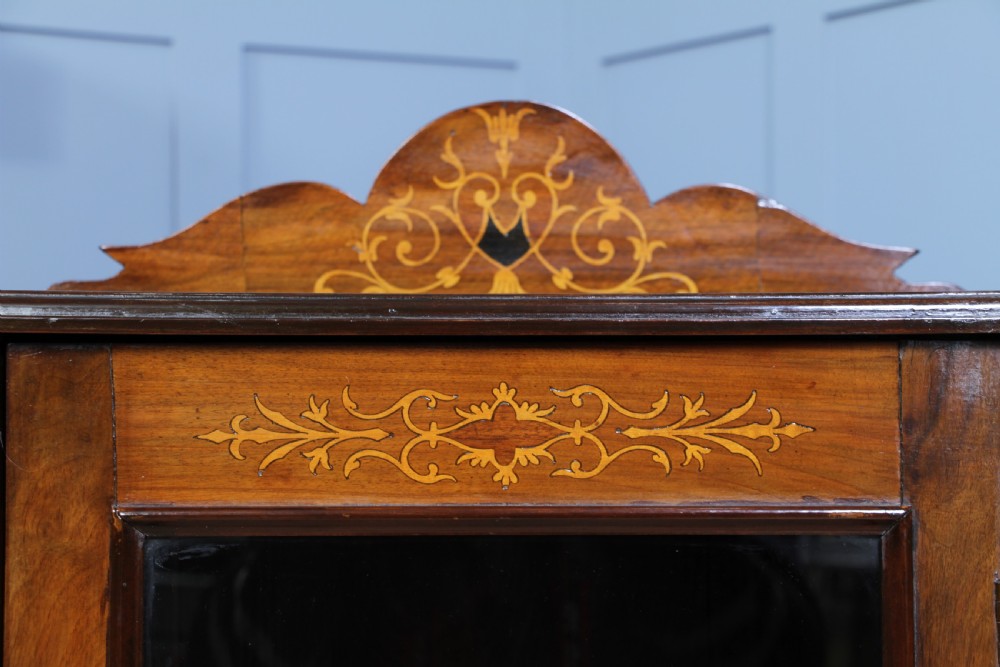 Original Antique Edwardian Walnut Inlaid Glazed Music Sheet Cabinet 1890 View VII
