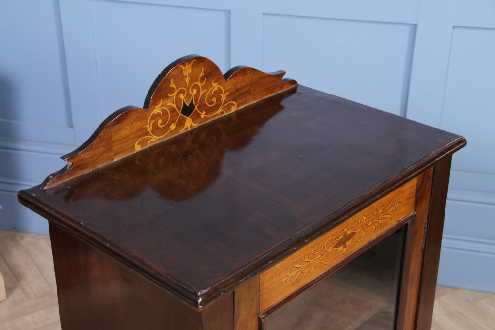 Original Antique Edwardian Walnut Inlaid Glazed Music Sheet Cabinet 1890 View VIII