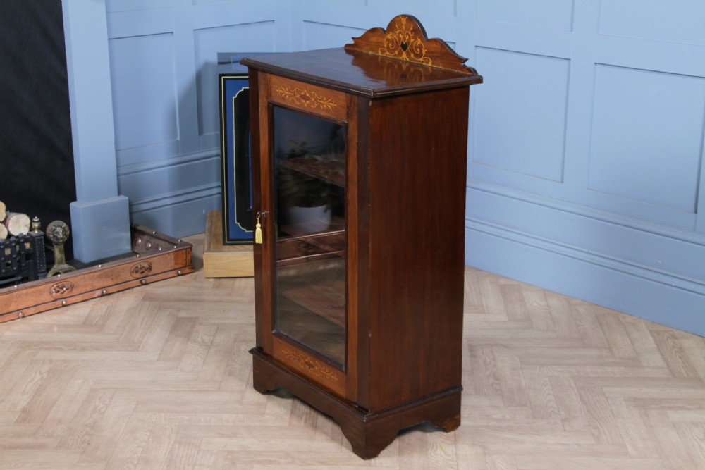 Original Antique Edwardian Walnut Inlaid Glazed Music Sheet Cabinet 1890 View X