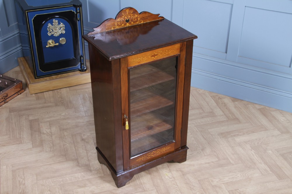 Original Antique Edwardian Walnut Inlaid Glazed Music Sheet Cabinet 1890 View XIII