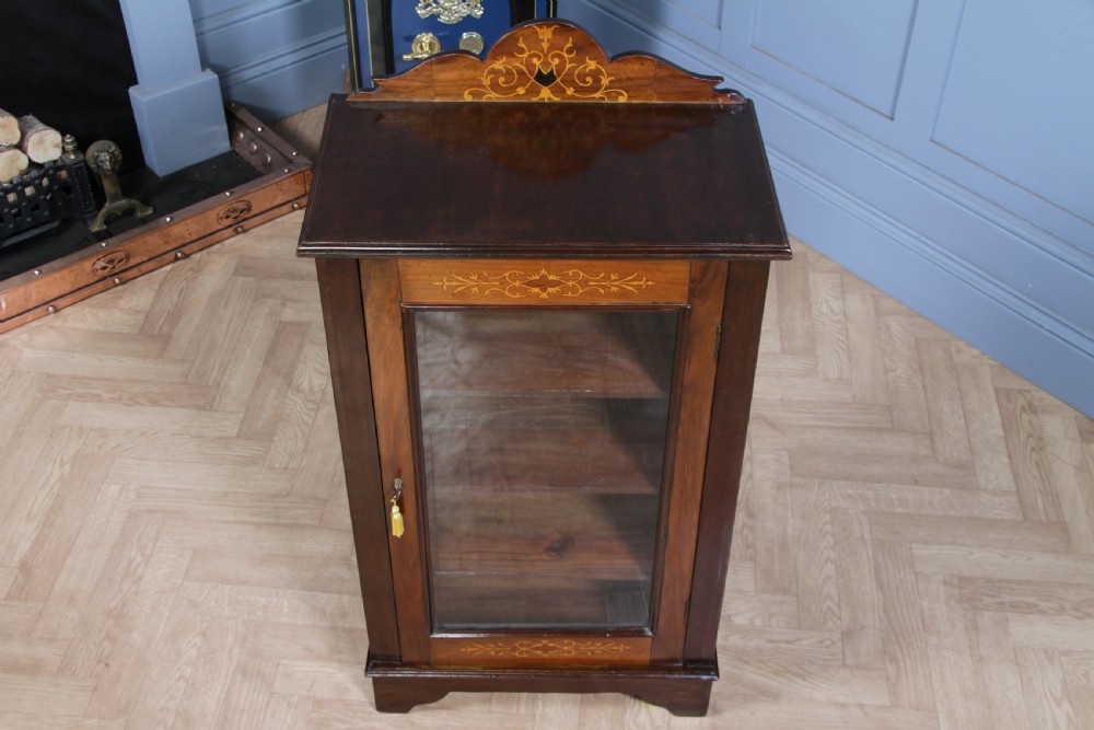 Original Antique Edwardian Walnut Inlaid Glazed Music Sheet Cabinet 1890 View XIV
