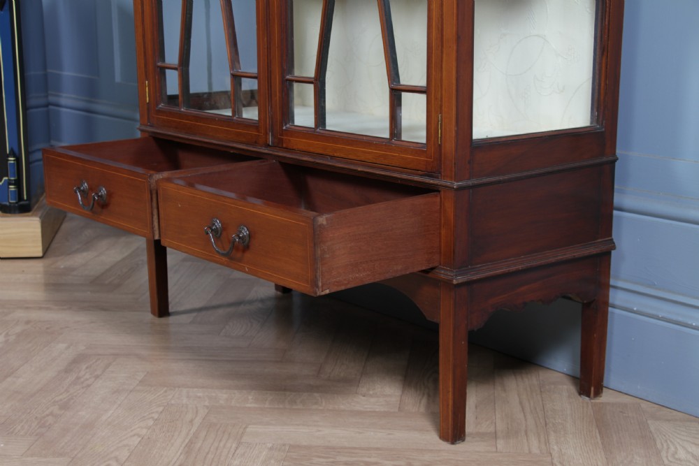 Antique Edwardian Sheraton Revival Inlaid Mahogany Glazed Display China Cabinet View IV