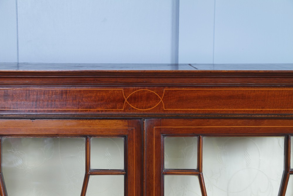 Antique Edwardian Sheraton Revival Inlaid Mahogany Glazed Display China Cabinet View XII