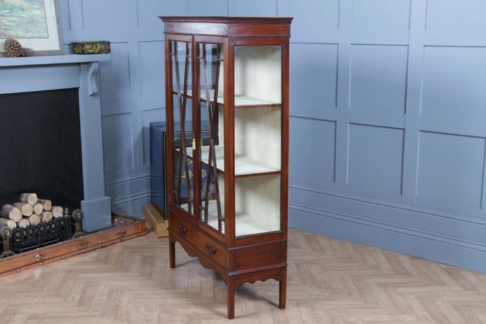Antique Edwardian Sheraton Revival Inlaid Mahogany Glazed Display China Cabinet View XXI