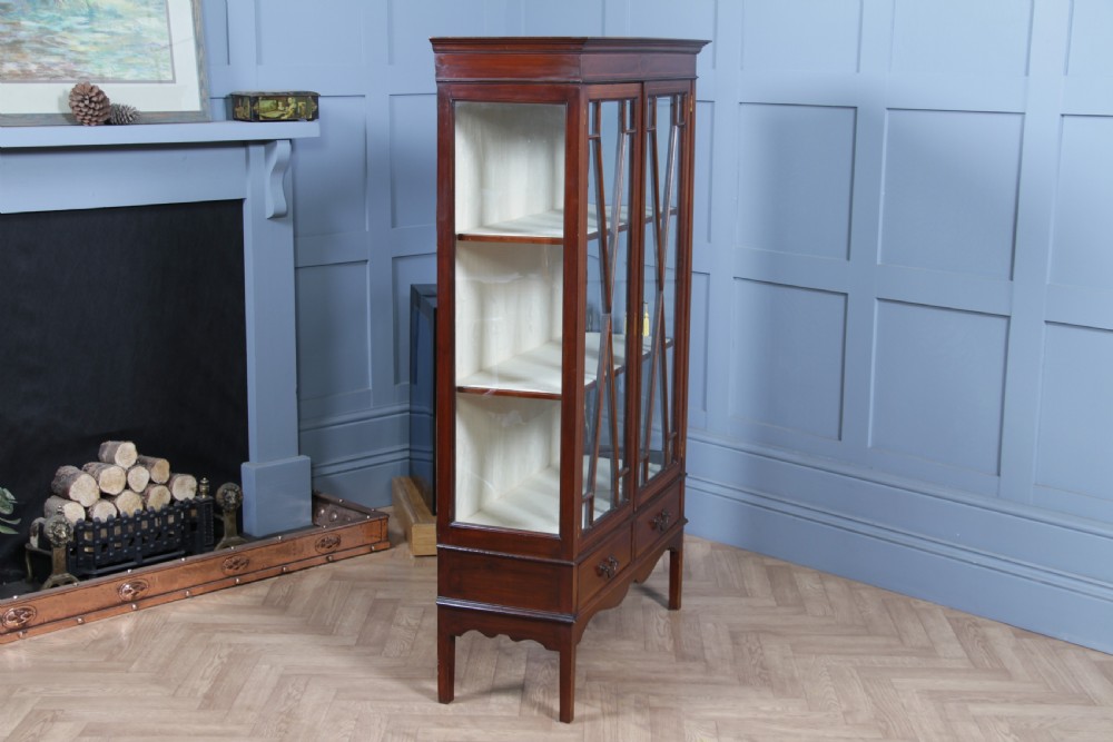 Antique Edwardian Sheraton Revival Inlaid Mahogany Glazed Display China Cabinet View XXII