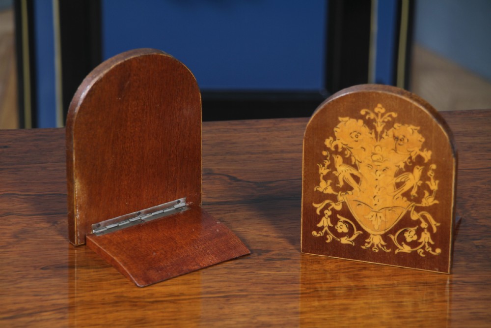 Pair of Antique Edwardian Mahogany Inlaid Boxwood & Satinwood Marquetry Bookends View VIII