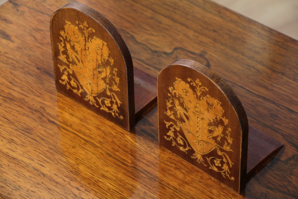 Pair of Antique Edwardian Mahogany Inlaid Boxwood & Satinwood Marquetry Bookends View IX