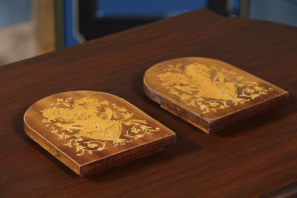 Pair of Antique Edwardian Mahogany Inlaid Boxwood & Satinwood Marquetry Bookends View XI