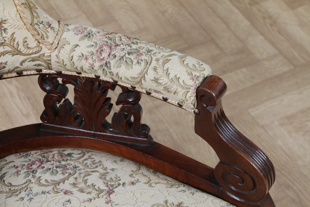 Antique Original Edwardian Carved Walnut Upholstered Fireside Tub Chair View XI
