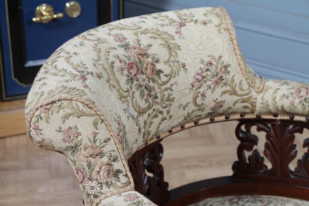 Antique Original Edwardian Carved Walnut Upholstered Fireside Tub Chair View XIV