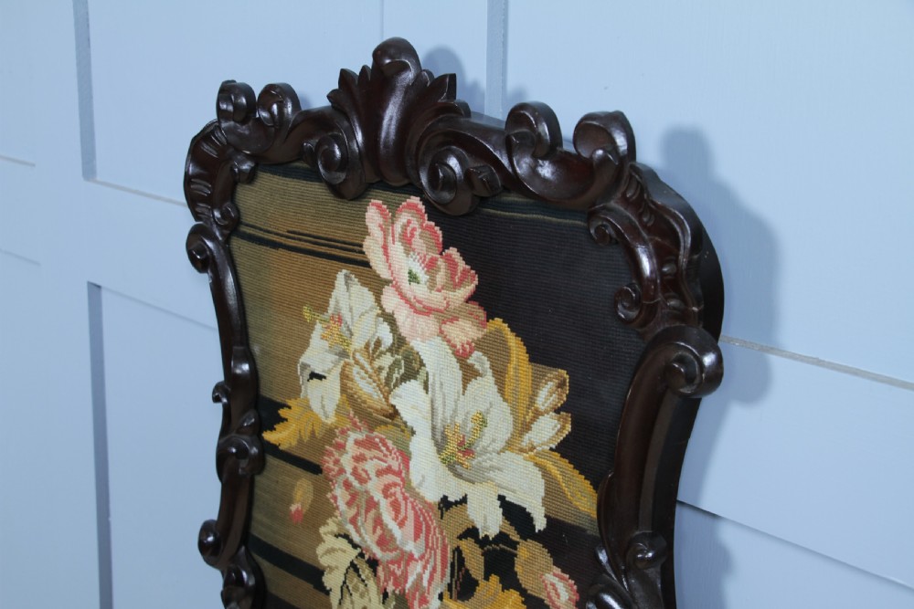 Antique Victorian Carved Mahogany Handmade Needle Point Tapestry Wall Plaque View VII