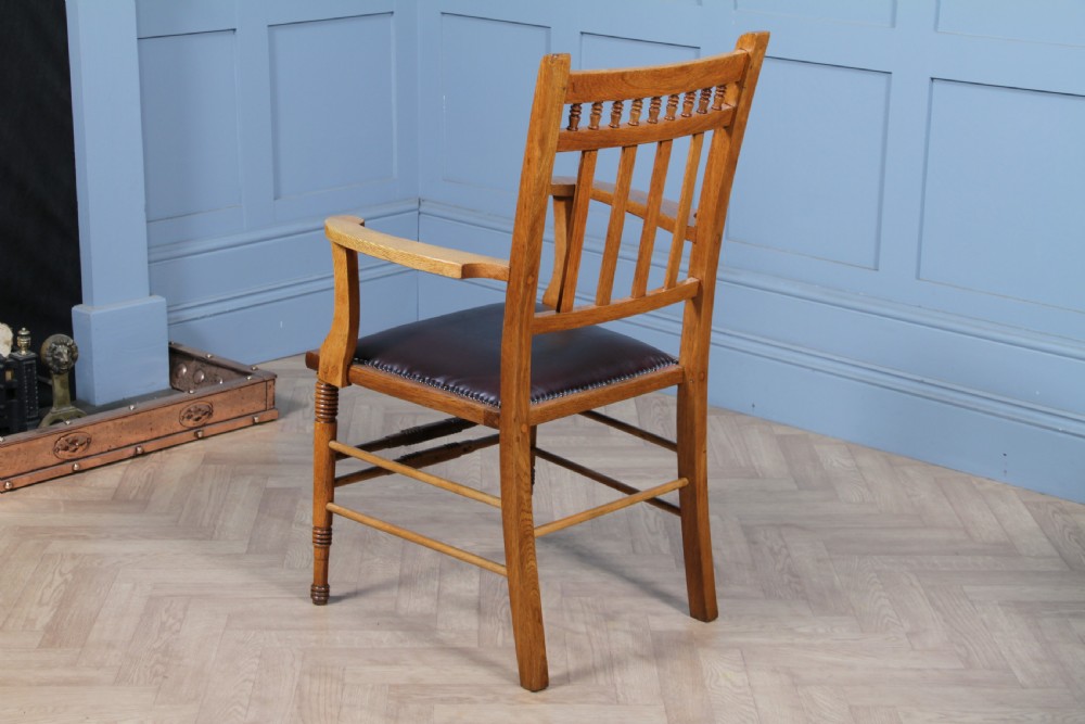 Edwardian Arts & Crafts Colonial Oak & Leather Armchair Fireside Desk Chair View XIII