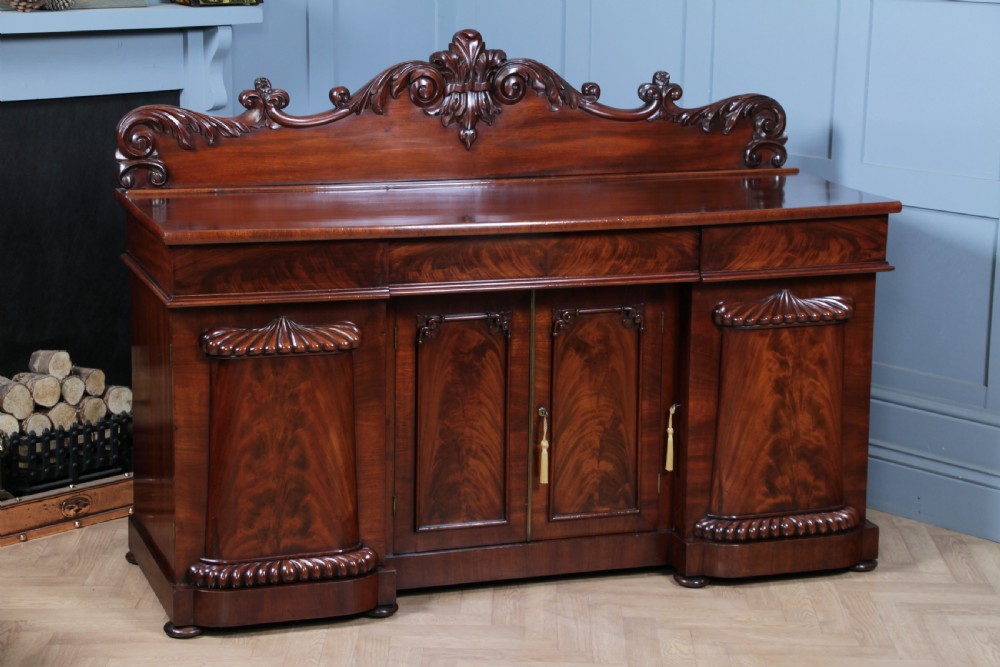 Original Antique Early Victorian Grand Flame Grain Mahogany Breakfront Chiffonier Sideboard C1850