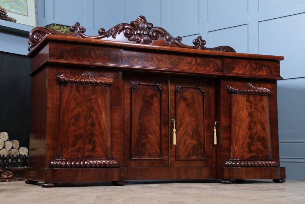 Original Antique Early Victorian Grand Flame Grain Mahogany Breakfront Chiffonier Sideboard C1850 View II