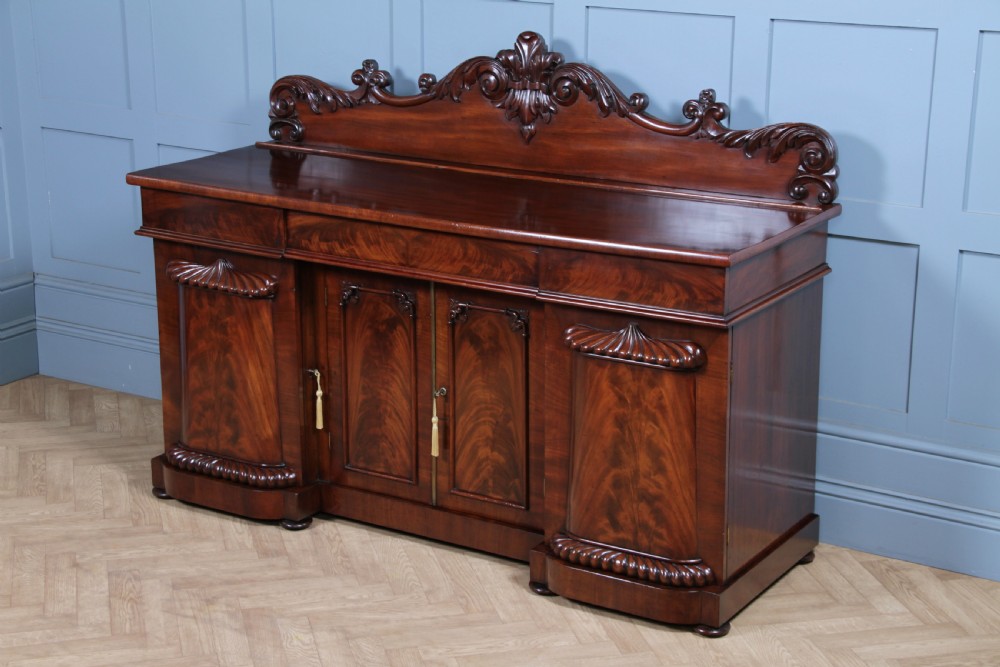 Original Antique Early Victorian Grand Flame Grain Mahogany Breakfront Chiffonier Sideboard C1850 View III