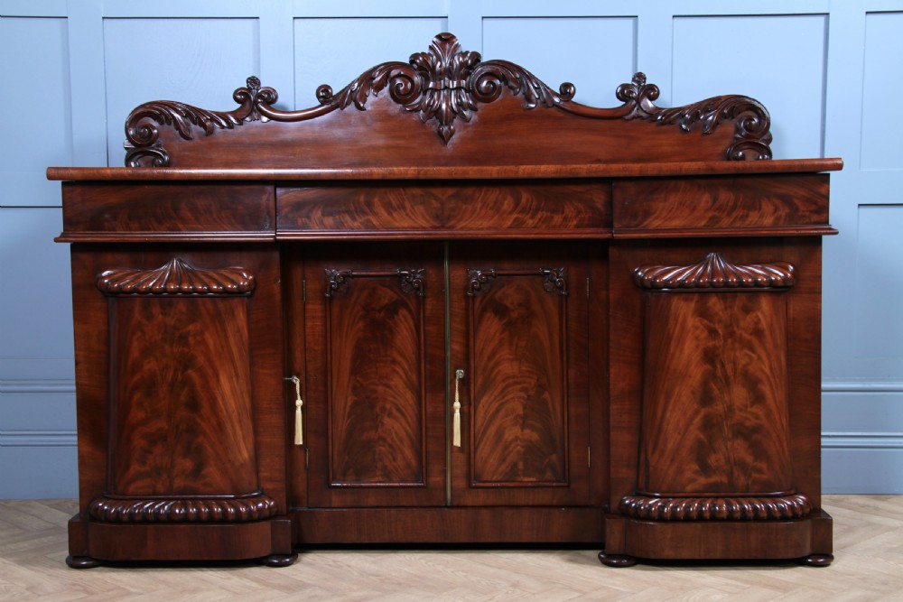 Original Antique Early Victorian Grand Flame Grain Mahogany Breakfront Chiffonier Sideboard C1850 View IV