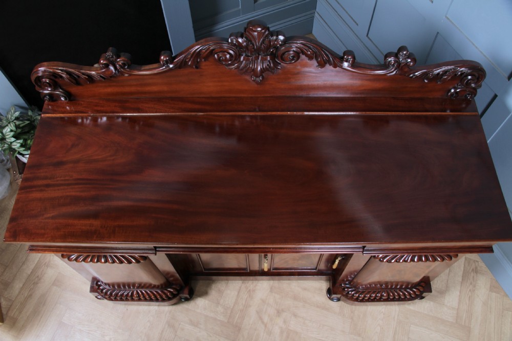 Original Antique Early Victorian Grand Flame Grain Mahogany Breakfront Chiffonier Sideboard C1850 View VI