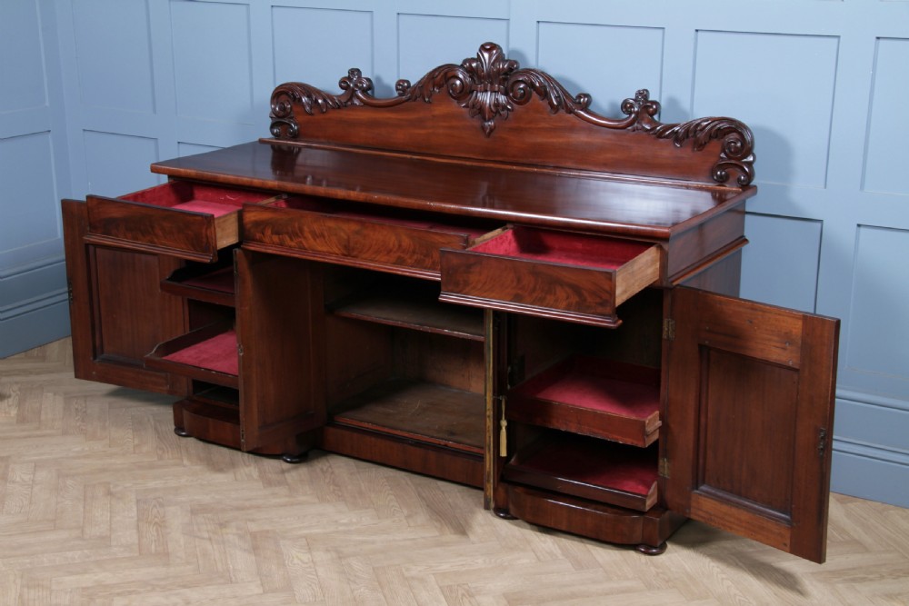 Original Antique Early Victorian Grand Flame Grain Mahogany Breakfront Chiffonier Sideboard C1850 View VII